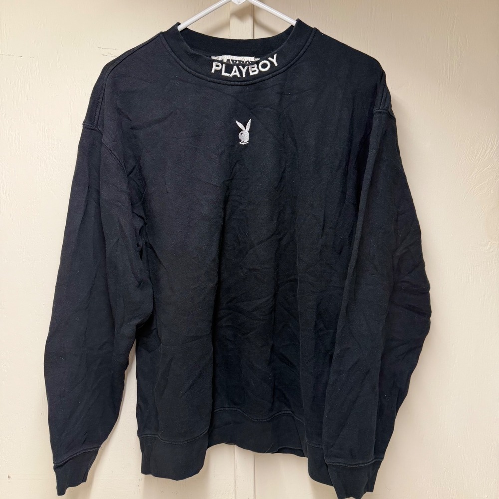 Playboy by PacSun Mens Black Crewneck Sweatshirt Embroidered Logo Size M